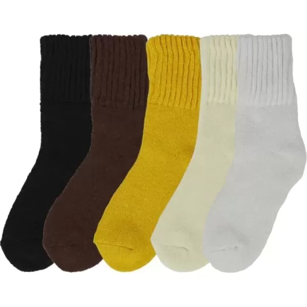 imageBomKinta Boot Socks for Women Winter Solid Thick Warm Socks Cozy Crew Socks Christmas GiftBlack Brown Yellow Mikyellow White 5 Pairs