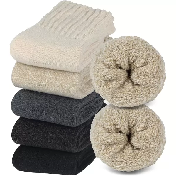 imageBomKinta Boot Socks for Women Winter Solid Thick Warm Socks Cozy Crew Socks Christmas GiftBlack Cream Gray Beige Brown 5 Pairs
