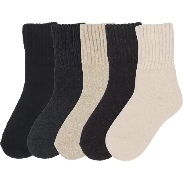 imageBomKinta Boot Socks for Women Winter Solid Thick Warm Socks Cozy Crew Socks Christmas GiftBlack Cream Gray Beige Brown 5 Pairs