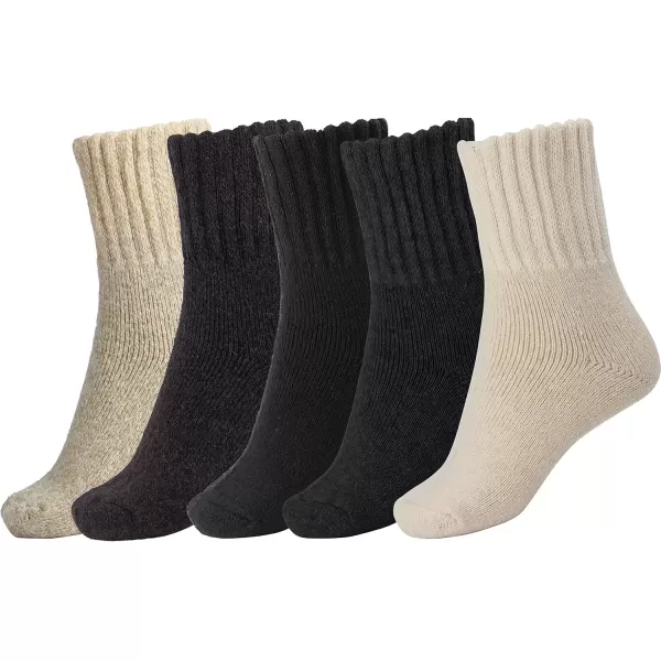 imageBomKinta Boot Socks for Women Winter Solid Thick Warm Socks Cozy Crew Socks Christmas GiftBlack Cream Gray Beige Brown 5 Pairs