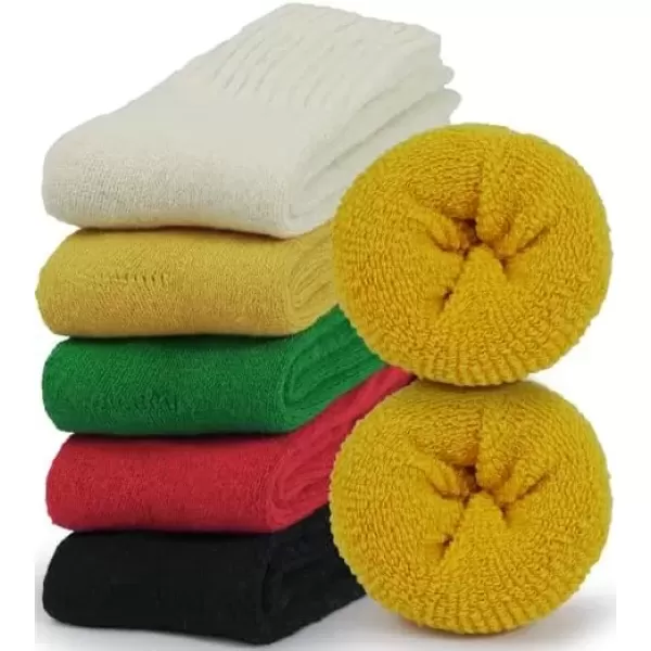 imageBomKinta Boot Socks for Women Winter Solid Thick Warm Socks Cozy Crew Socks Christmas GiftBlack Green Red Yellow Mikyellow 5 Pairs