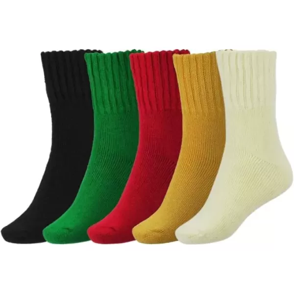 imageBomKinta Boot Socks for Women Winter Solid Thick Warm Socks Cozy Crew Socks Christmas GiftBlack Green Red Yellow Mikyellow 5 Pairs