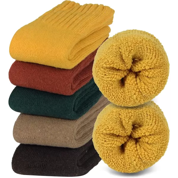 imageBomKinta Boot Socks for Women Winter Solid Thick Warm Socks Cozy Crew Socks Christmas GiftBrown Red Green Yellow Khaki 5 Pairs