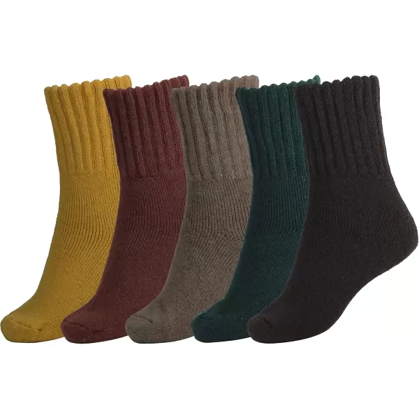 imageBomKinta Boot Socks for Women Winter Solid Thick Warm Socks Cozy Crew Socks Christmas GiftBrown Red Green Yellow Khaki 5 Pairs