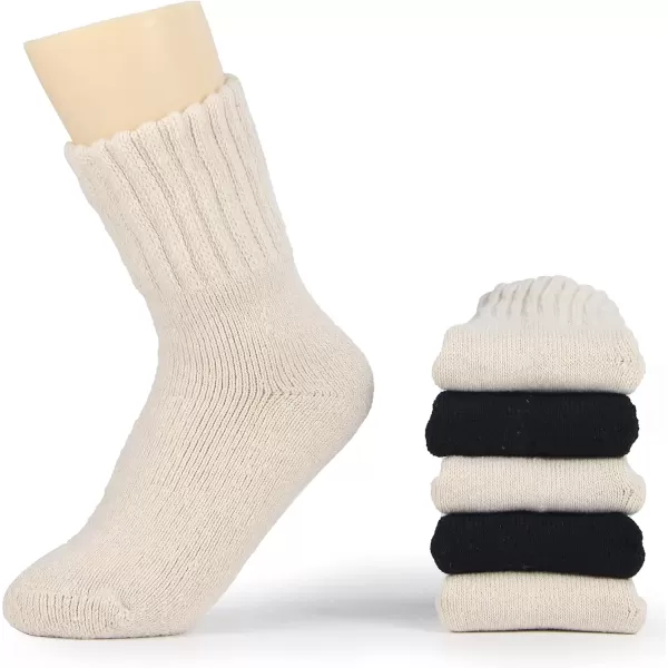 imageBomKinta Boot Socks for Women Winter Solid Thick Warm Socks Cozy Crew Socks Christmas GiftCream Cream Black 3 Pairs