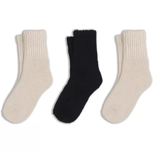 imageBomKinta Boot Socks for Women Winter Solid Thick Warm Socks Cozy Crew Socks Christmas GiftCream Cream Black 3 Pairs