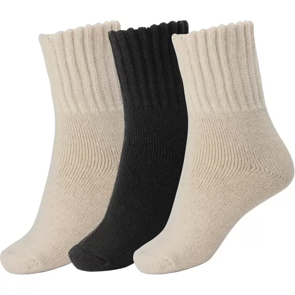 imageBomKinta Boot Socks for Women Winter Solid Thick Warm Socks Cozy Crew Socks Christmas GiftCream Cream Black 3 Pairs