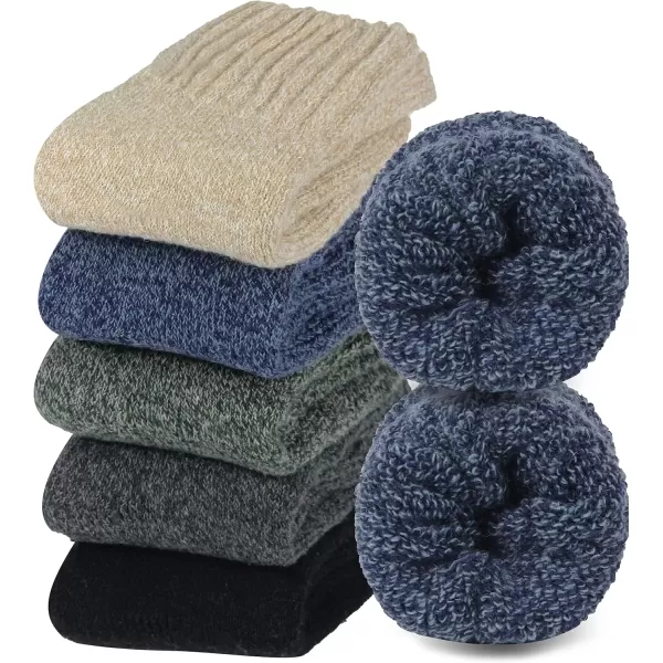 imageBomKinta Boot Socks for Women Winter Solid Thick Warm Socks Cozy Crew Socks Christmas GiftGray Beige Blue Green Black 5 Pairs