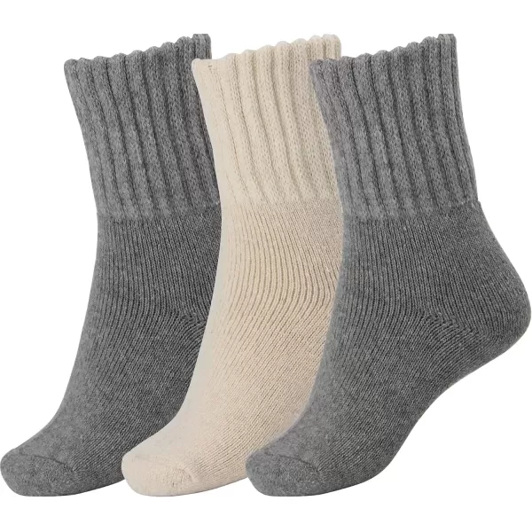 imageBomKinta Boot Socks for Women Winter Solid Thick Warm Socks Cozy Crew Socks Christmas GiftGray Gray Cream 3 Pairs