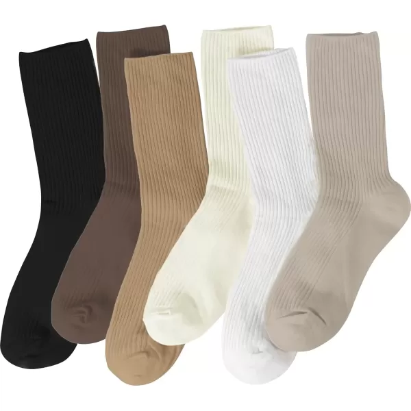 imageBomKinta Calf Socks for Women  Thin Solid Cotton Crew Socks  Casual Cute Above Ankle SocksBlack Coffee Cream Khaki Light Brown White