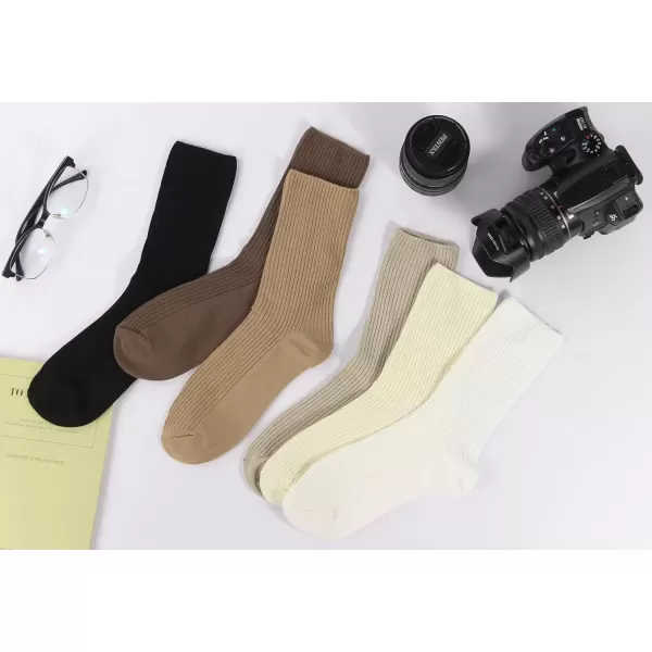 imageBomKinta Calf Socks for Women  Thin Solid Cotton Crew Socks  Casual Cute Above Ankle SocksBlack Coffee Cream Khaki Light Brown White
