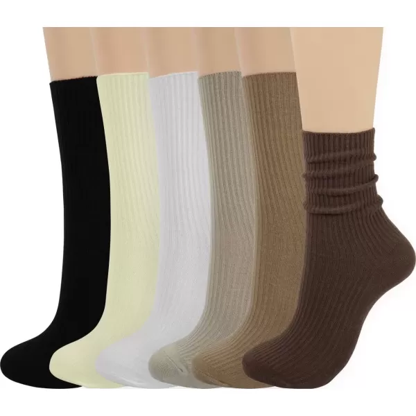 imageBomKinta Calf Socks for Women  Thin Solid Cotton Crew Socks  Casual Cute Above Ankle SocksBlack Coffee Cream Khaki Light Brown White