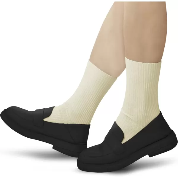 imageBomKinta Calf Socks for Women  Thin Solid Cotton Crew Socks  Casual Cute Above Ankle SocksCream Cream Cream White White White