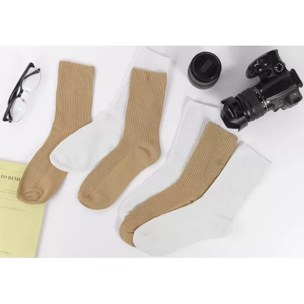 imageBomKinta Calf Socks for Women  Thin Solid Cotton Crew Socks  Casual Cute Above Ankle SocksLight Brown Light Brown Light Brown White White White
