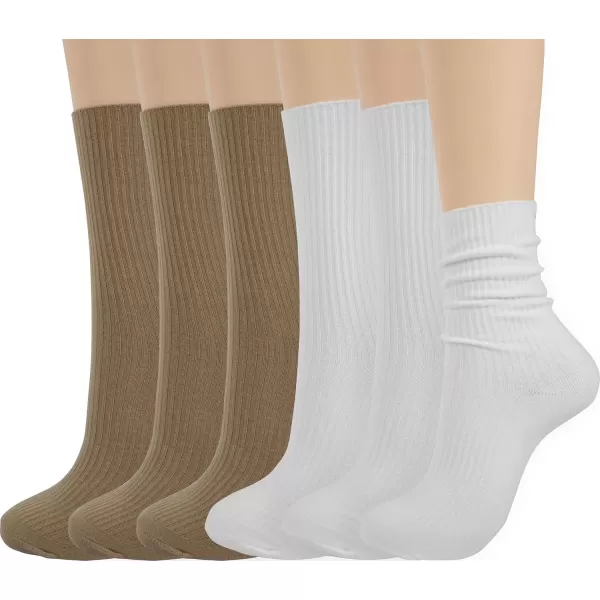 imageBomKinta Calf Socks for Women  Thin Solid Cotton Crew Socks  Casual Cute Above Ankle SocksLight Brown Light Brown Light Brown White White White