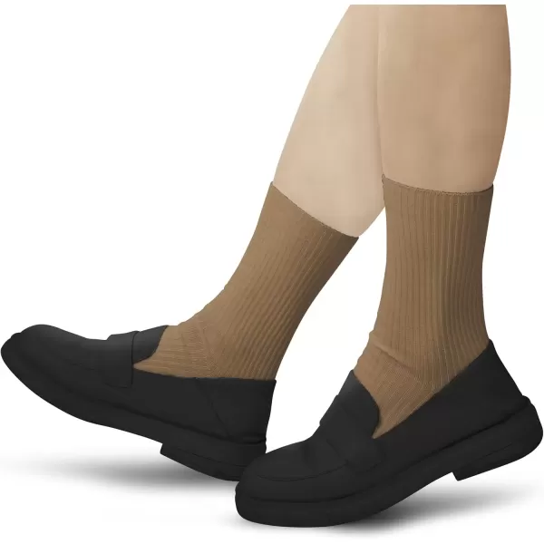 imageBomKinta Calf Socks for Women  Thin Solid Cotton Crew Socks  Casual Cute Above Ankle SocksLight Brown Light Brown Light Brown White White White
