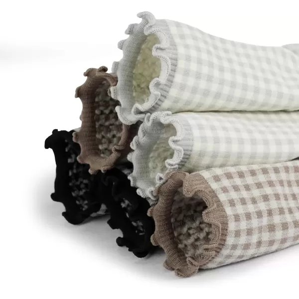 imageBomKinta Checkered Ruffle Socks Women  Cute Plaid Frilly Sock  Casual Crew Cotton Socks Size 596 Pairs  Black black khaki khaki grey grey