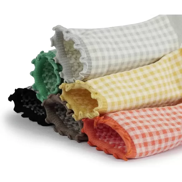 imageBomKinta Checkered Ruffle Socks Women  Cute Plaid Frilly Sock  Casual Crew Cotton Socks Size 596 Pairs  Black khaki grey yellow orange green