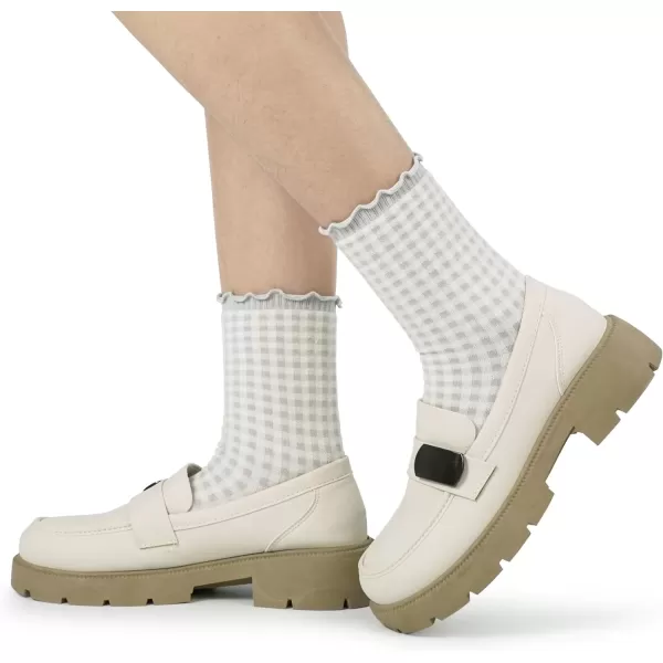 imageBomKinta Checkered Ruffle Socks Women  Cute Plaid Frilly Sock  Casual Crew Cotton Socks Size 596 Pairs  Khaki khaki grey grey yellow yellow