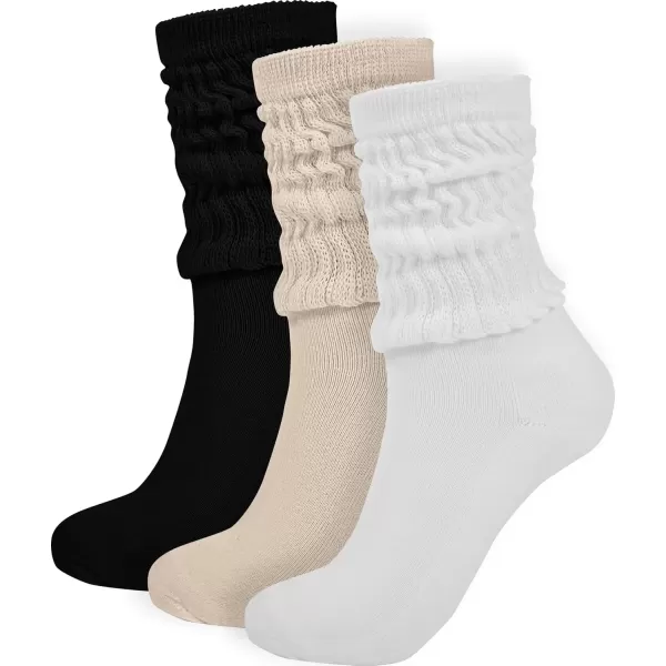 imageBomKinta Crew Slouch Socks Women  Retro Scrunch Short Sock  Soft Solid Ankle Socks Size 511Black White Cream 3 Paris