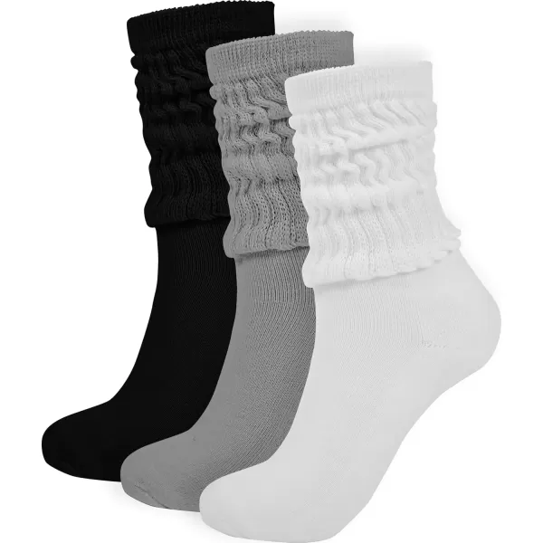 imageBomKinta Crew Slouch Socks Women  Retro Scrunch Short Sock  Soft Solid Ankle Socks Size 511Black White Grey 3 Paris