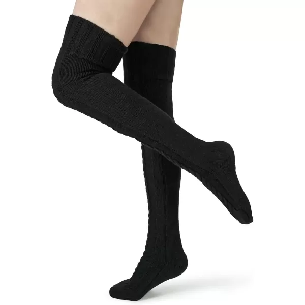 imageBomKinta Knee High Socks Women  Warm Knit Cozy Leg Warmers  Thick Boot Stockings for Women Size 510Black