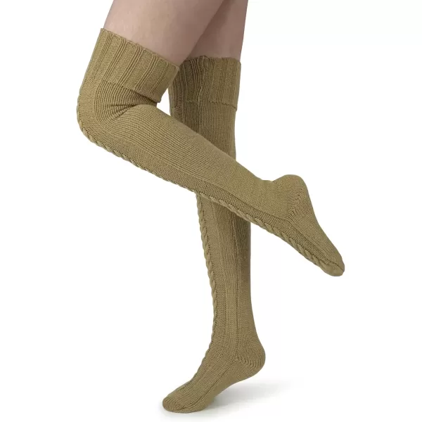 imageBomKinta Knee High Socks Women  Warm Knit Cozy Leg Warmers  Thick Boot Stockings for Women Size 510Khaki