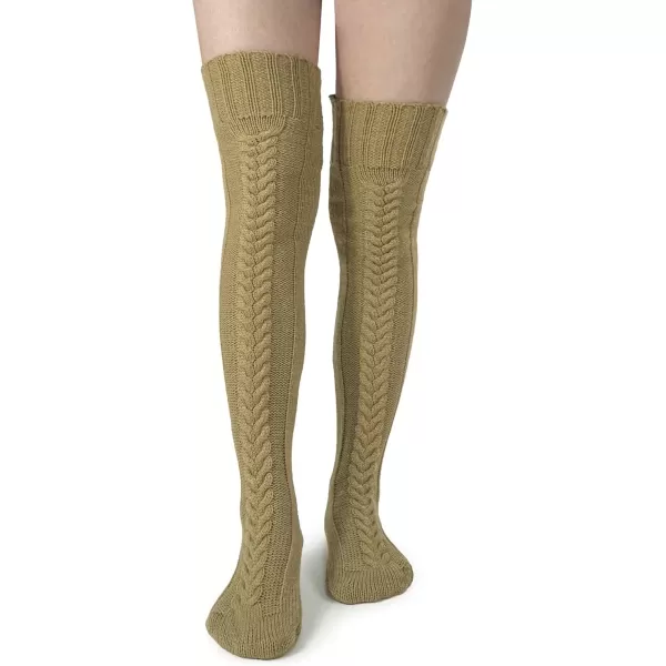 imageBomKinta Knee High Socks Women  Warm Knit Cozy Leg Warmers  Thick Boot Stockings for Women Size 510Khaki