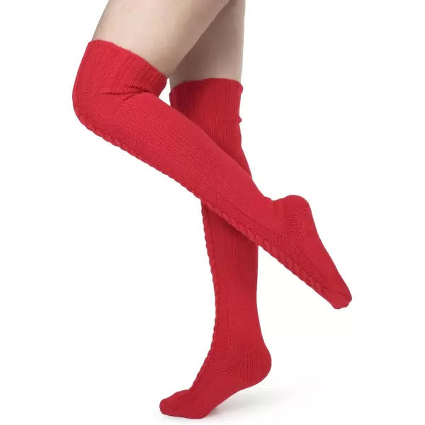 imageBomKinta Knee High Socks Women  Warm Knit Cozy Leg Warmers  Thick Boot Stockings for Women Size 510Red