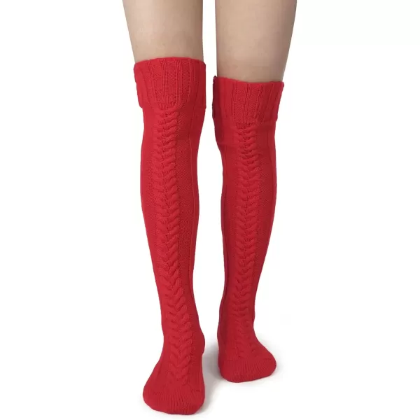 imageBomKinta Knee High Socks Women  Warm Knit Cozy Leg Warmers  Thick Boot Stockings for Women Size 510Red