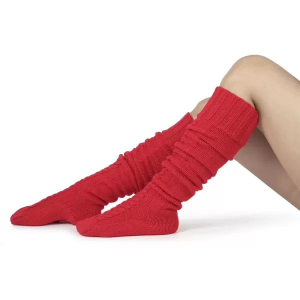 imageBomKinta Knee High Socks Women  Warm Knit Cozy Leg Warmers  Thick Boot Stockings for Women Size 510Red