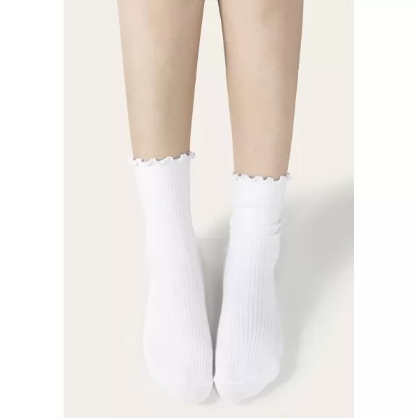 imageBomKinta Ruffle Socks Women  TurnCuff Frilly Sock  Lightweight Cotton SocksAll White