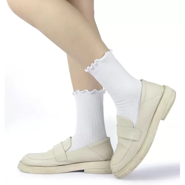 imageBomKinta Ruffle Socks Women  TurnCuff Frilly Sock  Lightweight Cotton SocksAll White
