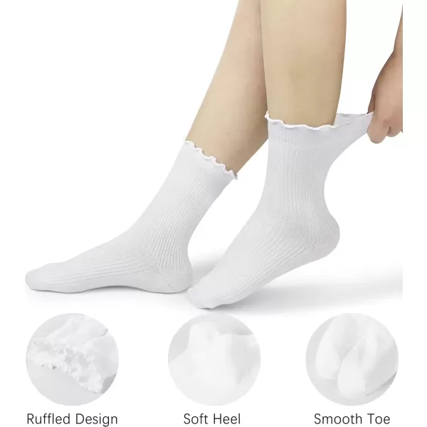 imageBomKinta Ruffle Socks Women  TurnCuff Frilly Sock  Lightweight Cotton SocksAll White