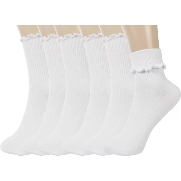 imageBomKinta Ruffle Socks Women  TurnCuff Frilly Sock  Lightweight Cotton SocksAll White