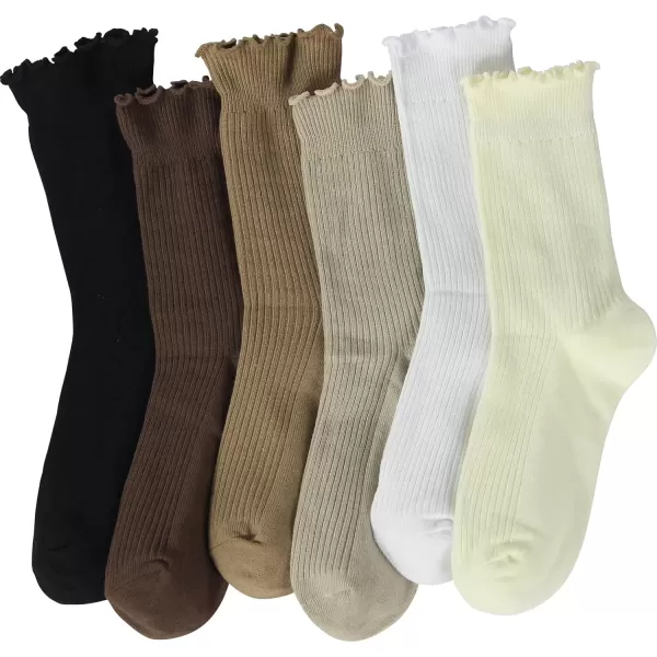 imageBomKinta Ruffle Socks Women  TurnCuff Frilly Sock  Lightweight Cotton SocksBlack  Coffee  Cream  Khaki  Brown  White