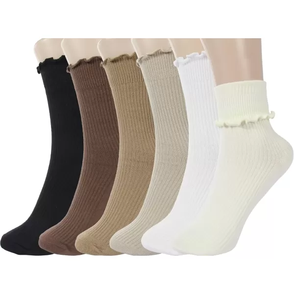 imageBomKinta Ruffle Socks Women  TurnCuff Frilly Sock  Lightweight Cotton SocksBlack  Coffee  Cream  Khaki  Brown  White