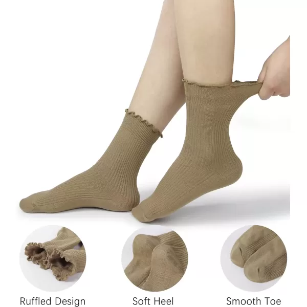 imageBomKinta Ruffle Socks Women  TurnCuff Frilly Sock  Lightweight Cotton SocksBlack  Coffee  Cream  Khaki  Brown  White