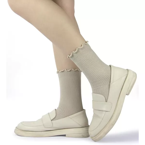 imageBomKinta Ruffle Socks Women  TurnCuff Frilly Sock  Lightweight Cotton SocksBlack  Coffee  Cream  Khaki  Brown  White