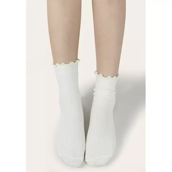 imageBomKinta Ruffle Socks Women  TurnCuff Frilly Sock  Lightweight Cotton SocksBlack  Coffee  Cream  Khaki  Brown  White