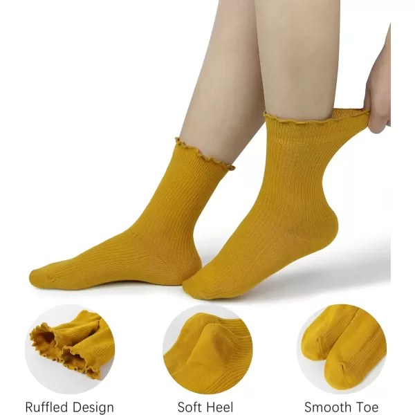 imageBomKinta Ruffle Socks Women  TurnCuff Frilly Sock  Lightweight Cotton SocksBlack  Gold  Gray  White  Yellow  Green