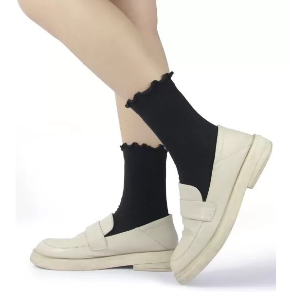 imageBomKinta Ruffle Socks Women  TurnCuff Frilly Sock  Lightweight Cotton SocksBlack  Gold  Gray  White  Yellow  Green