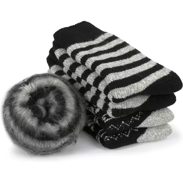 imageBomKinta Thermal Socks Men  Winter Warm Socks for Cold Weather Crew Socks  Cozy Soft Thick Christmas Boot Socks Size 7112 Pairs  Striped Black Christmas Black