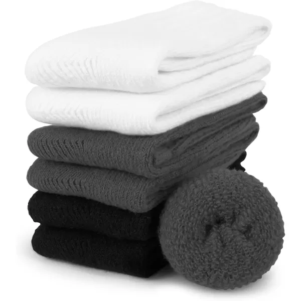 imageBomKinta Thick Slouch Socks Women  Long Soft Scrunch Knee High Boot Socks  Stack Socks for Women 3 Pair Pack Size 5103 Pairs  Black White Gray