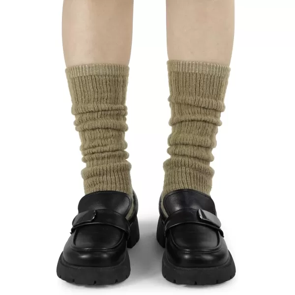 imageBomKinta Thick Slouch Socks Women  Long Soft Scrunch Knee High Boot Socks  Stack Socks for Women 3 Pair Pack Size 5103 Pairs  White Beige Khaki