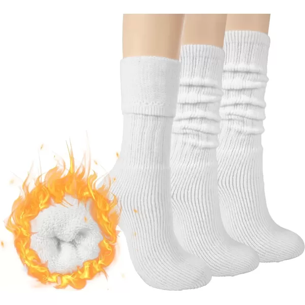 imageBomKinta Thick Slouch Socks Women  Long Soft Scrunch Knee High Boot Socks  Stack Socks for Women 3 Pair Pack Size 5103 Pairs  White White White