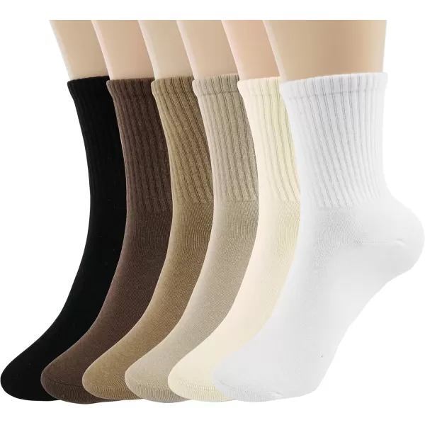 imageBomKinta Women Casual Calf Socks  Cute Cotton Crew Socks  Thin Soft Above Ankle Socks 6 Pairs Size 5106 Pairs  White beige brown light Brown khaki black