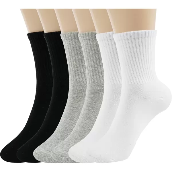 imageBomKinta Women Casual Calf Socks  Cute Cotton Crew Socks  Thin Soft Above Ankle Socks 6 Pairs Size 5106 Pairs  White white black black grey grey