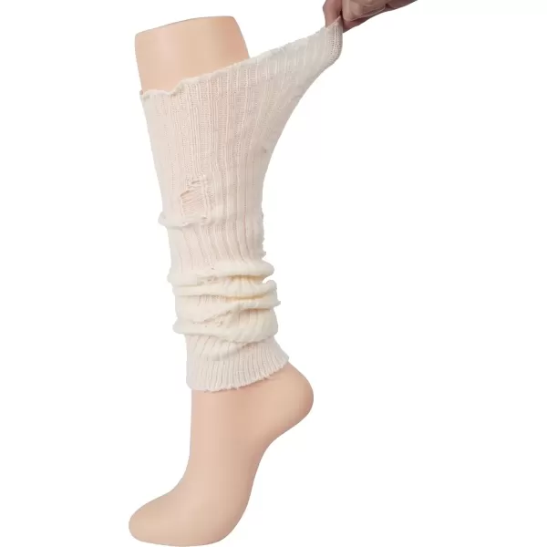 imageBomKinta Women Leg Warmers with Holes  Warm Ruffle Stripe Leg Sleeves  Winter Knee High Footless Socks1 Pair  Beige