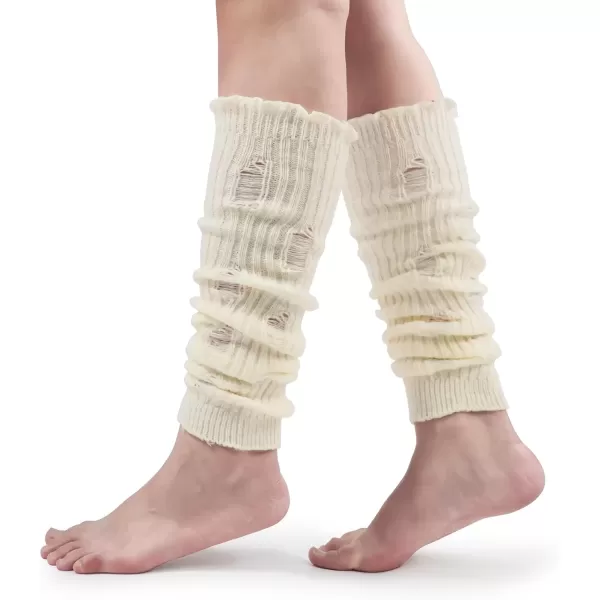 imageBomKinta Women Leg Warmers with Holes  Warm Ruffle Stripe Leg Sleeves  Winter Knee High Footless Socks1 Pair  Beige